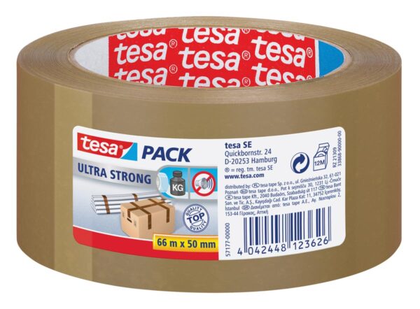 Tesapack Ultra Strong, ft 50 mm x 66 m, PVC, bruin