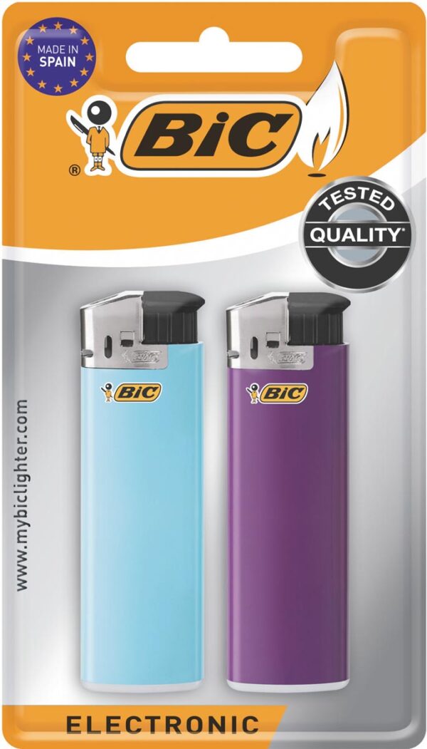 BIC Maxi elektronische aanstekers, geassorteerde kleuren, blister van 2 stuks