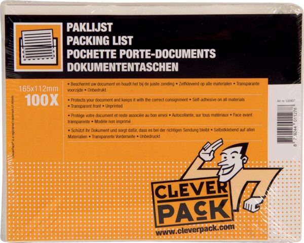 Cleverpack documenthouder, onbedrukt, ft 165 x 112 mm, pak van 100 stuks - Afbeelding 2