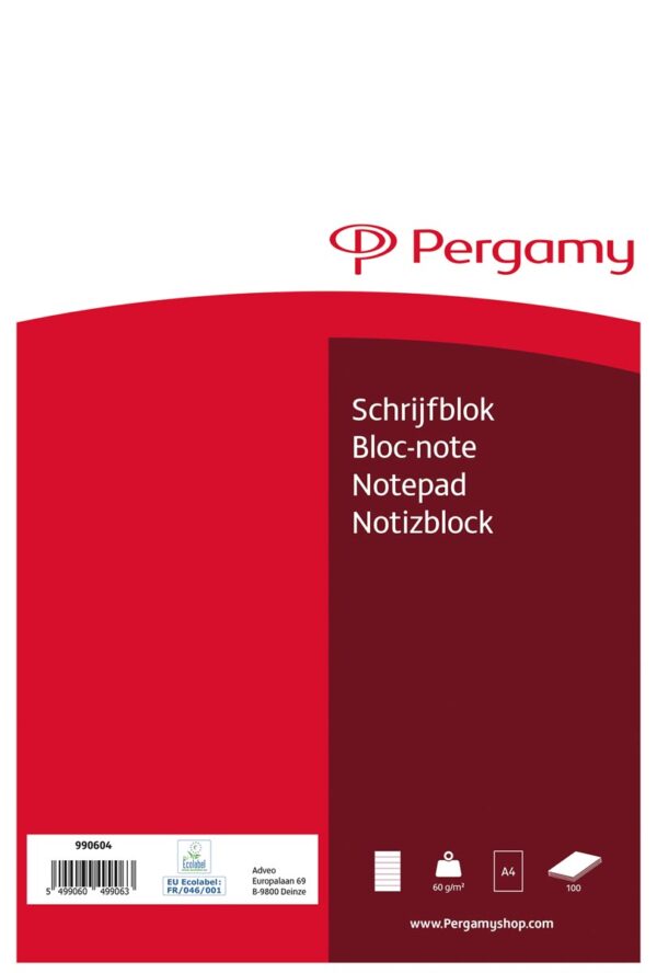 Pergamy schrijfblok, 60 g/m², ft A4, 100 vel, gelijnd