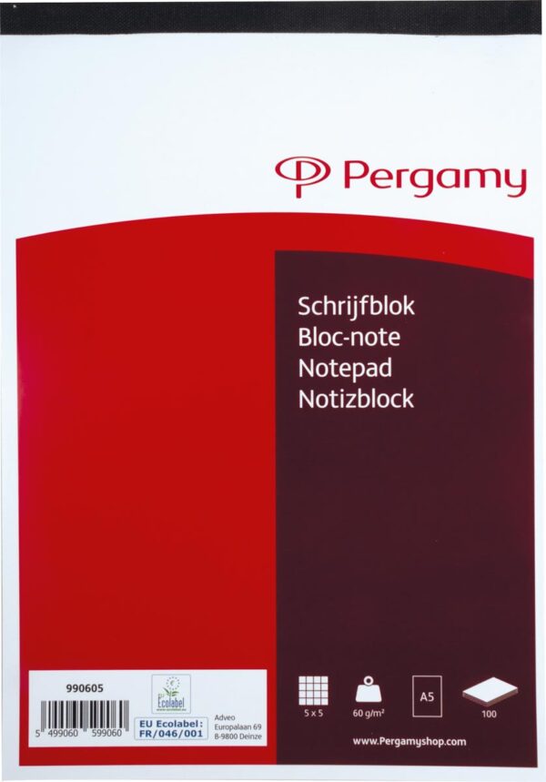Pergamy schrijfblok, 60 g/m², ft A5, 100 vel, geruit 5 mm - Afbeelding 2