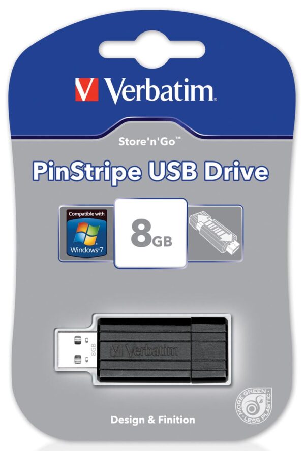 Verbatim PinStripe USB 2.0 stick, 8 GB, zwart - Afbeelding 2