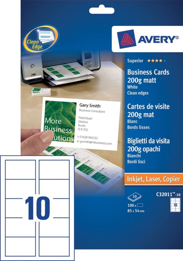 Avery visitekaarten 200 g/m², Ft 85 x 54 mm (10 per blad), doos van 10 blad - Afbeelding 2